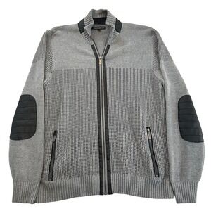Kenneth Cole New York Mens Grey Full Zip Sweater Elbow Patches XL Grandpa‎ Core